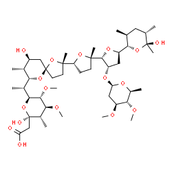 ChemSpider 2D Image | 2-[(2R,3S,4S,5R,6S)-6-[(1R)-1-[(2S,5R,7S,8R,9S)-2-[(2R,5S)-5-[(2R,3S,5R)-3-[(2R,4S,5S,6S)-4,5-dimethoxy-6-methyl-tetrahydropyran-2-yl]oxy-5-[(2S,3S,5S,6S)-6-hydroxy-3,5,6-trimethyl-tetrahydropyran-2-yl]tetrahydrofuran-2-yl]-5-methyl-tetrahydrofuran-2-yl]-9-hydroxy-2,8-dimethyl-1,6-dioxaspiro[4.5]decan-7-yl]ethyl]-2-hydroxy-4,5-dimethoxy-3-methyl-tetrahydropyran-2-yl]acetic acid | C47H80O17