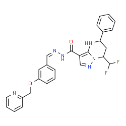 ChemSpider 2D Image | 7-(Difluoromethyl)-5-phenyl-N'-{(Z)-[3-(2-pyridinylmethoxy)phenyl]methylene}-4,5,6,7-tetrahydropyrazolo[1,5-a]pyrimidine-3-carbohydrazide | C27H24F2N6O2