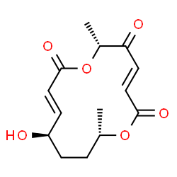 ChemSpider 2D Image | (3E,6R,9E,11R,14S)-11-Hydroxy-6,14-dimethyl-1,7-dioxacyclotetradeca-3,9-diene-2,5,8-trione | C14H18O6