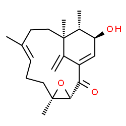 ChemSpider 2D Image | (3S,5R,8E,12S,13S,14S)-14-Hydroxy-5,9,12,13-tetramethyl-16-methylene-4-oxatricyclo[10.3.1.0~3,5~]hexadeca-1(15),8-dien-2-one | C20H28O3