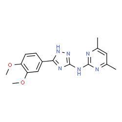 ChemSpider 2D Image | 2-pyrimidinamine, N-[5-(3,4-dimethoxyphenyl)-1H-1,2,4-triazol-3-yl]-4,6-dimethyl- | C16H18N6O2