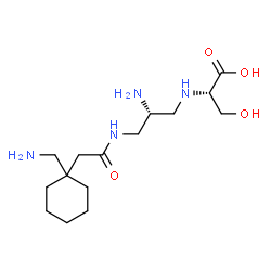 ChemSpider 2D Image | N-[(2R)-2-Amino-3-({[1-(aminomethyl)cyclohexyl]acetyl}amino)propyl]-L-serine | C15H30N4O4