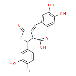 ChemSpider 2D Image | (4E)-4-(3,4-Dihydroxybenzylidene)-2-(3,4-dihydroxyphenyl)-5-oxotetrahydro-3-furancarboxylic acid | C18H14O8