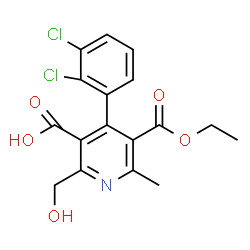 ChemSpider 2D Image | 4-(2,3-Dichlorophenyl)-5-(ethoxycarbonyl)-2-(hydroxymethyl)-6-methylnicotinic acid | C17H15Cl2NO5