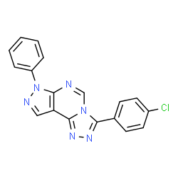 ChemSpider 2D Image | 7H-pyrazolo[4,3-e]-1,2,4-triazolo[4,3-c]pyrimidine, 3-(4-chlorophenyl)-7-phenyl- | C18H11ClN6