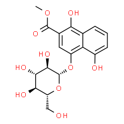 ChemSpider 2D Image | Methyl 4-(beta-D-glucopyranosyloxy)-1,5-dihydroxy-2-naphthoate | C18H20O10