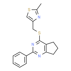 ChemSpider 2D Image | 5H-cyclopenta[d]pyrimidine, 6,7-dihydro-4-[[(2-methyl-4-thiazolyl)methyl]thio]-2-phenyl- | C18H17N3S2