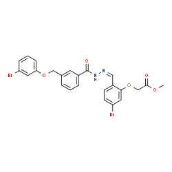ChemSpider 2D Image | Methyl ({5-bromo-2-[(Z)-({3-[(3-bromophenoxy)methyl]benzoyl}hydrazono)methyl]phenyl}sulfanyl)acetate | C24H20Br2N2O4S