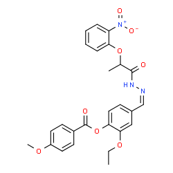 ChemSpider 2D Image | 2-Ethoxy-4-[(Z)-{[2-(2-nitrophenoxy)propanoyl]hydrazono}methyl]phenyl 4-methoxybenzoate | C26H25N3O8