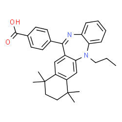 ChemSpider 2D Image | 4-(7,7,10,10-Tetramethyl-5-propyl-7,8,9,10-tetrahydro-5H-benzo[b]naphtho[2,3-e][1,4]diazepin-12-yl)benzoic acid | C31H34N2O2