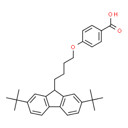 ChemSpider 2D Image | 4-{4-[2,7-Bis(2-methyl-2-propanyl)-9H-fluoren-9-yl]butoxy}benzoic acid | C32H38O3