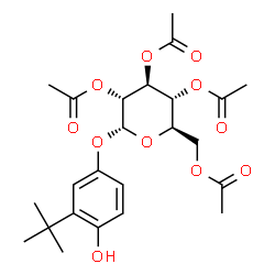 ChemSpider 2D Image | 4-Hydroxy-3-(2-methyl-2-propanyl)phenyl 2,3,4,6-tetra-O-acetyl-alpha-D-glucopyranoside | C24H32O11