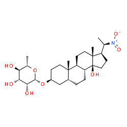ChemSpider 2D Image | (3beta,5beta,14beta,20R)-14-Hydroxy-20-nitropregnan-3-yl 6-deoxy-beta-L-mannopyranoside | C27H45NO8