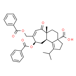 ChemSpider 2D Image | (3aS,5aR,9R,10aR)-9-(Benzoyloxy)-8-[(benzoyloxy)methyl]-1-isopropyl-5a-methyl-6-oxo-2,4,5,5a,6,9,10,10a-octahydrocyclohepta[e]indene-3a(3H)-carboxylic acid | C34H36O7