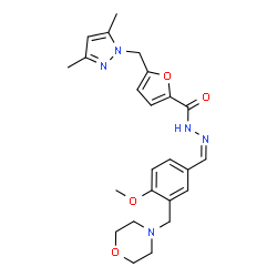 ChemSpider 2D Image | 5-[(3,5-Dimethyl-1H-pyrazol-1-yl)methyl]-N'-{(Z)-[4-methoxy-3-(4-morpholinylmethyl)phenyl]methylene}-2-furohydrazide | C24H29N5O4