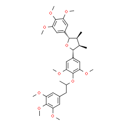 ChemSpider 2D Image | (2R,3R,4S,5S)-2-(3,5-Dimethoxy-4-{[1-(3,4,5-trimethoxyphenyl)-2-propanyl]oxy}phenyl)-3,4-dimethyl-5-(3,4,5-trimethoxyphenyl)tetrahydrofuran | C35H46O10