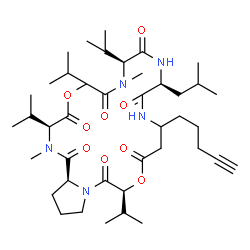 ChemSpider 2D Image | (3S,9S,12S,19S,24aS)-12-Isobutyl-3,6,9,19-tetraisopropyl-2,8-dimethyl-15-(4-pentyn-1-yl)dodecahydropyrrolo[1,2-d][1,10,4,7,13,16,19]dioxapentaazacyclodocosine-1,4,7,10,13,17,20(6H,14H,19H)-heptone | C41H67N5O9