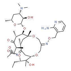 ChemSpider 2D Image | N-[(1S,2S,3S,6R,8R,9R,10R,13Z,17Z,18R)-13-{[(2-Amino-3-pyridinyl)methoxy]imino}-9-{[(2S,3R,4S,6R)-4-(dimethylamino)-3-hydroxy-6-methyltetrahydro-2H-pyran-2-yl]oxy}-3-ethyl-2-hydroxy-2,6,8,10,18-pentam
ethyl-5,7-dioxo-4,11,15-trioxabicyclo[8.5.4]nonadec-17-ylidene]acetamide | C39H61N5O11