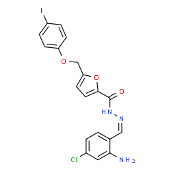 ChemSpider 2D Image | N'-[(Z)-(2-Amino-4-chlorophenyl)methylene]-5-[(4-iodophenoxy)methyl]-2-furohydrazide | C19H15ClIN3O3
