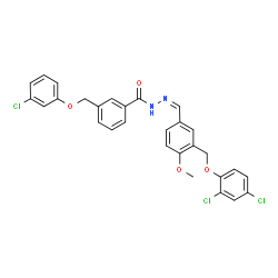ChemSpider 2D Image | 3-[(3-Chlorophenoxy)methyl]-N'-[(Z)-{3-[(2,4-dichlorophenoxy)methyl]-4-methoxyphenyl}methylene]benzohydrazide | C29H23Cl3N2O4
