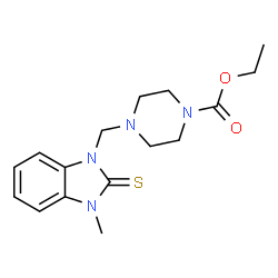 ChemSpider 2D Image | 1-Piperazinecarboxylic acid, 4-[(2,3-dihydro-3-methyl-2-thioxo-1H-benzimidazol-1-yl)methyl]-, ethyl ester | C16H22N4O2S