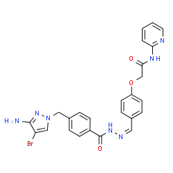 ChemSpider 2D Image | 2-{4-[(Z)-({4-[(3-Amino-4-bromo-1H-pyrazol-1-yl)methyl]benzoyl}hydrazono)methyl]phenoxy}-N-(2-pyridinyl)acetamide | C25H22BrN7O3
