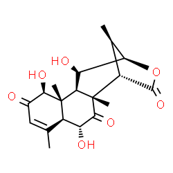 ChemSpider 2D Image | (1S,2R,4R,5S,9S,10R,11R,12R,13R,16R)-4,9,12-Trihydroxy-2,6,10,16-tetramethyl-14-oxatetracyclo[11.2.1.0~2,11~.0~5,10~]hexadec-6-ene-3,8,15-trione | C19H24O7