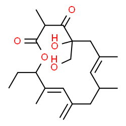 ChemSpider 2D Image | (7E,12E)-14-Ethyl-5-hydroxy-5-(hydroxymethyl)-3,7,9,13-tetramethyl-11-methyleneoxacyclotetradeca-7,12-diene-2,4-dione | C21H32O5