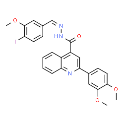 ChemSpider 2D Image | 2-(3,4-Dimethoxyphenyl)-N'-[(Z)-(4-iodo-3-methoxyphenyl)methylene]-4-quinolinecarbohydrazide | C26H22IN3O4