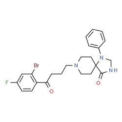 ChemSpider 2D Image | 8-[4-(2-Bromo-4-fluorophenyl)-4-oxobutyl]-1-phenyl-1,3,8-triazaspiro[4.5]decan-4-one | C23H25BrFN3O2