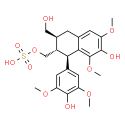 ChemSpider 2D Image | [(1R,2S,3S)-7-Hydroxy-1-(4-hydroxy-3,5-dimethoxyphenyl)-3-(hydroxymethyl)-6,8-dimethoxy-1,2,3,4-tetrahydro-2-naphthalenyl]methyl hydrogen sulfate | C22H28O11S