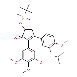 ChemSpider 2D Image | 5-{[Dimethyl(2-methyl-2-propanyl)silyl]oxy}-3-(3-isopropoxy-4-methoxyphenyl)-2-(3,4,5-trimethoxyphenyl)-2-cyclopenten-1-one | C30H42O7Si