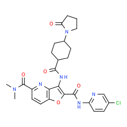 ChemSpider 2D Image | N~2~-(5-Chloro-2-pyridinyl)-N~5~,N~5~-dimethyl-3-({[4-(2-oxo-1-pyrrolidinyl)cyclohexyl]carbonyl}amino)furo[3,2-b]pyridine-2,5-dicarboxamide | C27H29ClN6O5