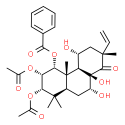 ChemSpider 2D Image | (1alpha,2alpha,3alpha,7alpha,11alpha,13alpha)-2,3-Diacetoxy-7,8,11-trihydroxy-14-oxopimar-15-en-1-yl benzoate | C31H40O10