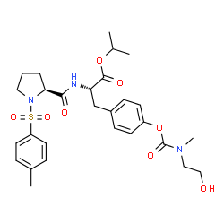 ChemSpider 2D Image | Isopropyl 1-[(4-methylphenyl)sulfonyl]-L-prolyl-O-[(2-hydroxyethyl)(methyl)carbamoyl]-L-tyrosinate | C28H37N3O8S