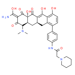 ChemSpider 2D Image | N-{4-[(6aS,8Z,10aS,11aR)-8-[Amino(hydroxy)methylene]-10-(dimethylamino)-4,5,6a-trihydroxy-6,7,9-trioxo-6,6a,7,8,9,10,10a,11,11a,12-decahydro-1-tetracenyl]phenyl}-2-(1-piperidinyl)acetamide | C34H38N4O8