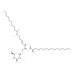 ChemSpider 2D Image | (2R)-N-[(2S,3R,4E)-1-(beta-D-Glucopyranosyloxy)-3,8-dihydroxy-9-methyl-4-octadecen-2-yl]-2-hydroxyhexadecanamide | C41H79NO10