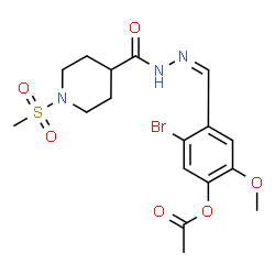ChemSpider 2D Image | 5-Bromo-2-methoxy-4-[(Z)-({[1-(methylsulfonyl)-4-piperidinyl]carbonyl}hydrazono)methyl]phenyl acetate | C17H22BrN3O6S