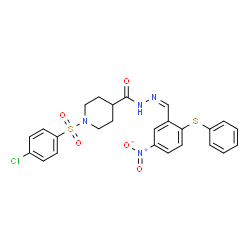 ChemSpider 2D Image | 1-[(4-Chlorophenyl)sulfonyl]-N'-{(Z)-[5-nitro-2-(phenylsulfanyl)phenyl]methylene}-4-piperidinecarbohydrazide | C25H23ClN4O5S2
