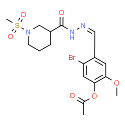 ChemSpider 2D Image | 5-Bromo-2-methoxy-4-[(Z)-({[1-(methylsulfonyl)-3-piperidinyl]carbonyl}hydrazono)methyl]phenyl acetate | C17H22BrN3O6S