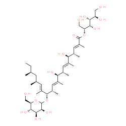ChemSpider 2D Image | 2-O-[(2E,4S,5S,6E,8S,9S,10E,12S,13S,14E,16S,18S)-5,9-Dihydroxy-13-(D-mannopyranosyloxy)-2,4,6,8,10,12,14,16,18-nonamethyl-2,6,10,14-icosatetraenoyl]-D-mannitol | C41H72O15