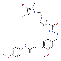 ChemSpider 2D Image | 2-(4-{(Z)-[({1-[(4-Bromo-3,5-dimethyl-1H-pyrazol-1-yl)methyl]-1H-pyrazol-3-yl}carbonyl)hydrazono]methyl}-2-methoxyphenoxy)-N-(4-methoxyphenyl)acetamide | C27H28BrN7O5