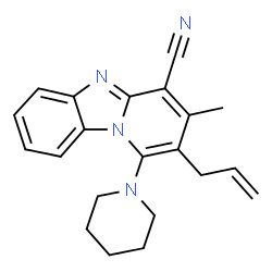 ChemSpider 2D Image | 2-Allyl-3-methyl-1-(1-piperidinyl)pyrido[1,2-a]benzimidazole-4-carbonitrile | C21H22N4