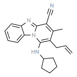 ChemSpider 2D Image | 2-Allyl-1-(cyclopentylamino)-3-methylpyrido[1,2-a]benzimidazole-4-carbonitrile | C21H22N4