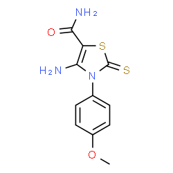 ChemSpider 2D Image | 4-Amino-3-(4-methoxyphenyl)-2-thioxo-2,3-dihydro-1,3-thiazole-5-carboxamide | C11H11N3O2S2