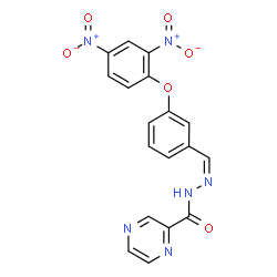 ChemSpider 2D Image | N'-{(Z)-[3-(2,4-Dinitrophenoxy)phenyl]methylene}-2-pyrazinecarbohydrazide | C18H12N6O6