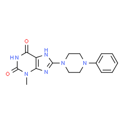 ChemSpider 2D Image | 3-Methyl-8-(4-phenyl-1-piperazinyl)-3,7-dihydro-1H-purine-2,6-dione | C16H18N6O2