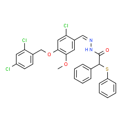 ChemSpider 2D Image | N'-[(Z)-{2-Chloro-4-[(2,4-dichlorobenzyl)oxy]-5-methoxyphenyl}methylene]-2-phenyl-2-(phenylsulfanyl)acetohydrazide | C29H23Cl3N2O3S