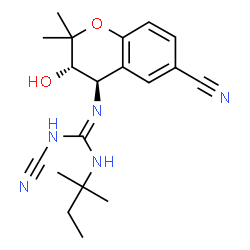 ChemSpider 2D Image | 1-Cyano-2-[(3S,4R)-6-cyano-3-hydroxy-2,2-dimethyl-3,4-dihydro-2H-chromen-4-yl]-3-(2-methyl-2-butanyl)guanidine | C19H25N5O2