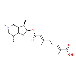 ChemSpider 2D Image | (2E,6E)-2,6-Dimethyl-8-oxo-8-{[(4S,4aR,6S,7R,7aS)-2,4,7-trimethyloctahydro-1H-cyclopenta[c]pyridin-6-yl]oxy}-2,6-octadienoic acid | C21H33NO4